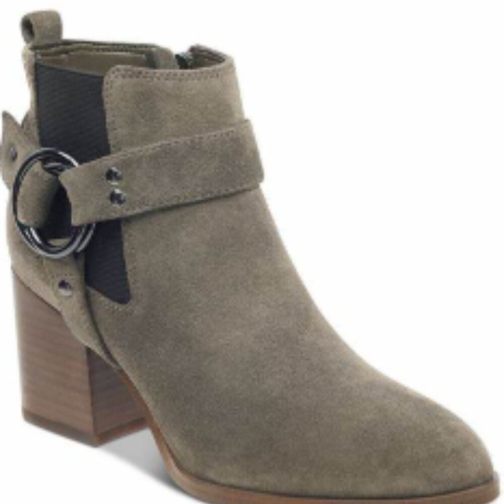 Marc Fisher View Suede Harness Ankle Boots, Olive